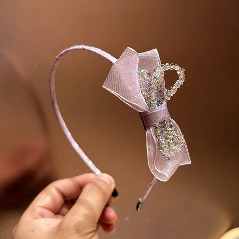 Élégant Ensemble de Pinces à Cheveux Nœud Papillon Violet Clair Strass Satin Organza Serre-tête Accessoires Cheveux Femme