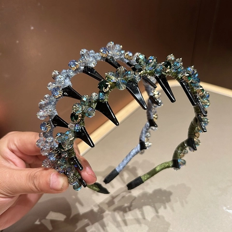 Diadema de Flores de Cristal Artificial Vintage Con Púas Estilo Punk Banda Para El Cabello De Cuentas Hecha A Mano Para Mujer Accesorios De Lujo