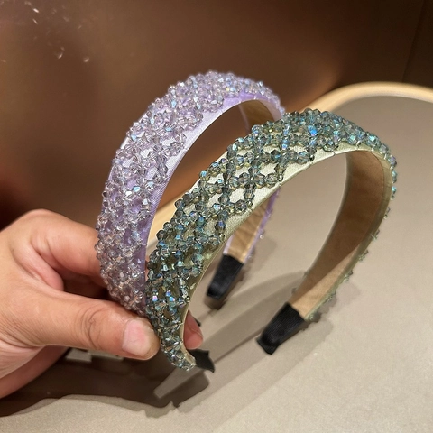 Vintage Handgemaakte Kristallen Kralen Haarklem Koreaanse Stijl Brede Gevoerde Satijnen Hoofdband Elegante Vrouwen Haaraccessoires