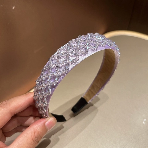 Vintage Handgemaakte Kristallen Kralen Haarklem Koreaanse Stijl Brede Gevoerde Satijnen Hoofdband Elegante Vrouwen Haaraccessoires