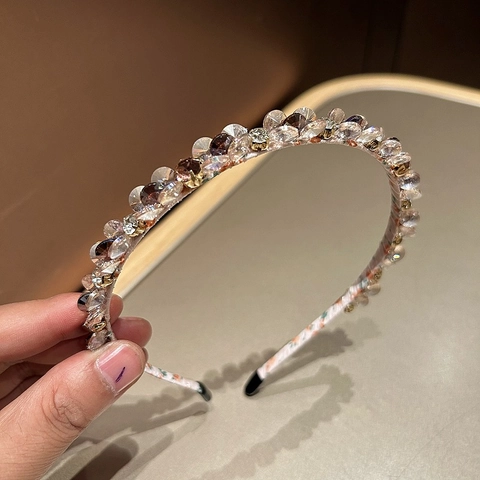 Diadema de Cristal con Diamantes de Imitación Vintage Hecha a Mano para Mujer Diadema de Lujo Envuelta en Tela Estilo Bosque