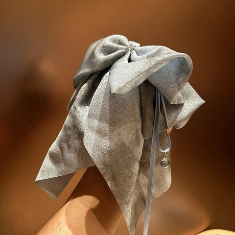 Elegante Pinza de Pelo de Lazo Grande Con Anillo de Strass Y Colgante de Cristal Pinza de Cola de Caballo de Tela de Satén Mujer