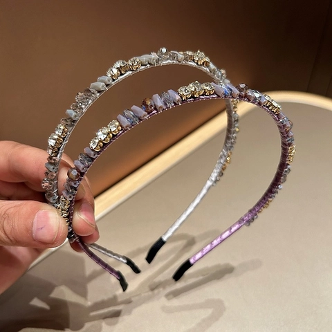 Serre-Tête Fin Élégant En Strass Et Cristal Artificiel Pour Femmes Fait À La Main Style Coréen Accessoires De Cheveux Mode Bijoux De Fête