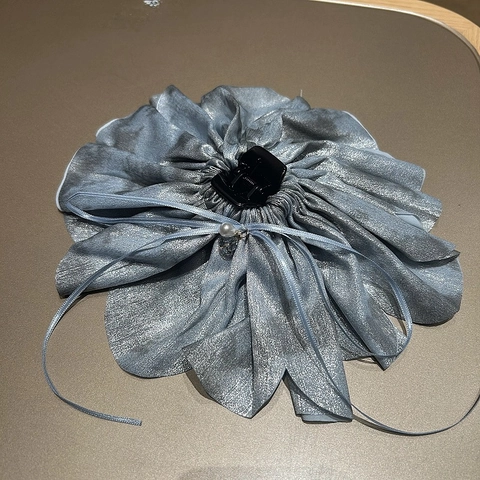 Elegante Molla per Capelli Gigante a Forma di Fiore in Raso da Donna Fiocco Fatto a Mano Con Perla Artificiale e Strass