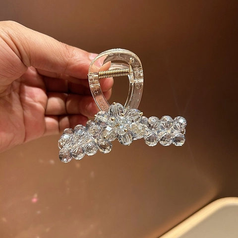 Elegant Rhinestone Hair Claw Clip For Women Crystal Flower Design Plastic Large Hair Clip Fairy Style Party Headwear