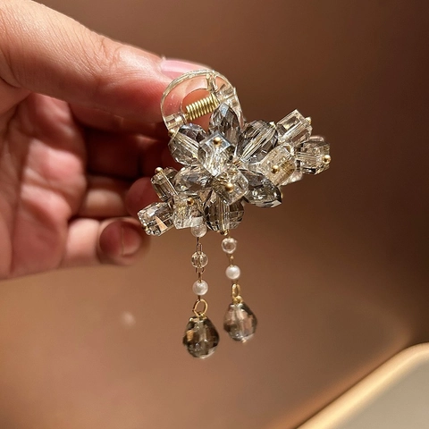 Elegante Pinza Per Capelli Mini Fiore Di Cristallo Con Nappina Perla Artificiale Strass Forcine Per Capelli Stile Fata Gioielli Per Capelli Donna