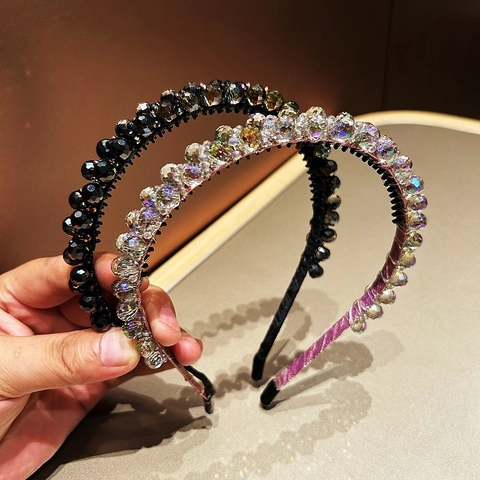 Squisito Cerchietto Doppio Strato in Cristallo Artificiale per Donna Accessori Capelli Eleganti in Strass Copricapo con Perline Fatto a Mano