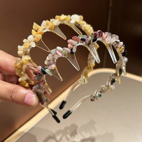 Diadema de Cristal Artificial para Mujer Antideslizante Dentada Estilo Bosque de Lujo Ligero Accesorios Elegantes para el Cabello