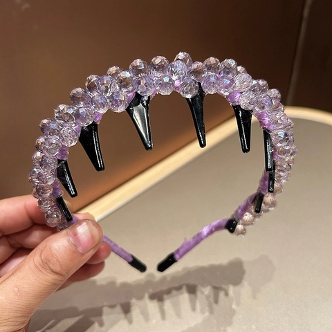 Elegante Cerchietto in Cristallo Artificiale Viola con Denti a Pettine Antiscivolo per Donna Accessori Capelli Moda