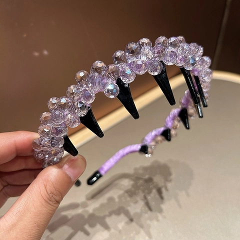 Diadema Elegante de Cristal Artificial Púrpura con Dientes de Peine Antideslizantes para Mujer Accesorios para el Cabello