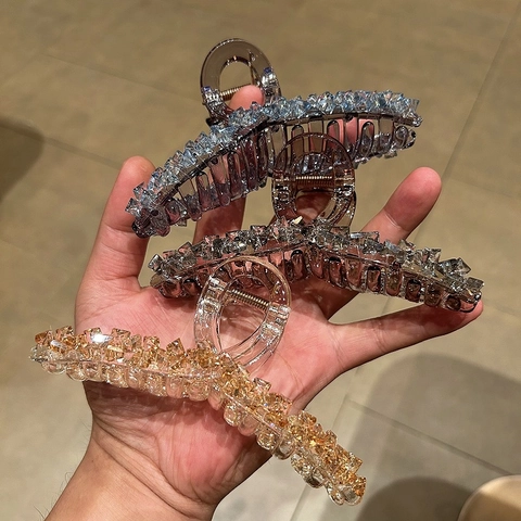 Grande Elegante Pinza per Capelli in Cristallo Strass Resina per Donna Accessori per lo Styling dei Capelli Folti Lusso