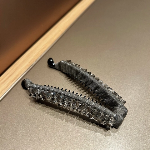 Korean Style Crystal Banana Hair Clip Elegant Gray Rhinestone Ponytail Holder High End Fashion Hair Accessories For Women
