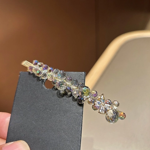 Exquisito Pasador De Pelo Con Diamantes De Imitación Azul Cristal De Hielo Para Mujer Clip Lateral De Aleación De Lujo