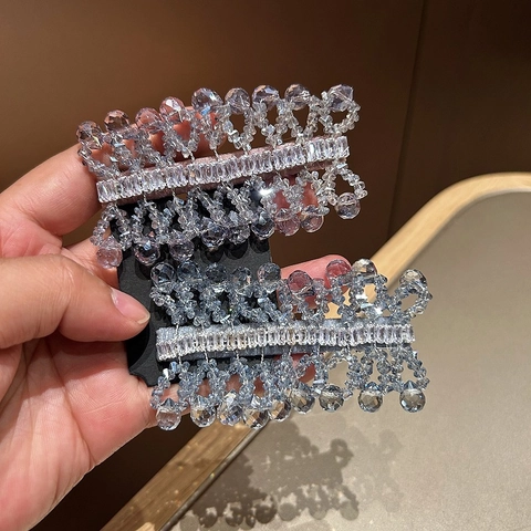 Pince à Cheveux de Style Coréen Tissée à la Main avec Cristal et Zircon Élégante Pince à Bec de Canard en Strass