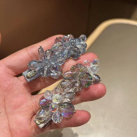 Luxus Kristall Blume Entenschnabel Haarspange Süß Strass Handgefertigt Floral Seite Haarschmuck Für Damen Party Dekorativ