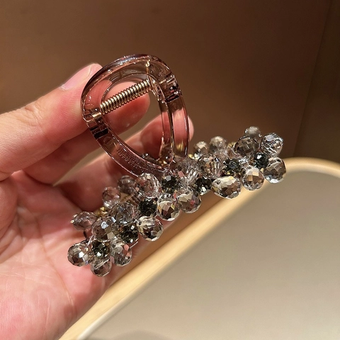 Pinza per Capelli in Cristallo Artificiale Fatta a Mano con Perline in Resina di Lusso Elegante Stile Floreale Copricapo di Moda Donna