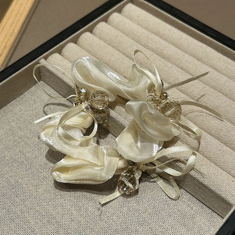 Élégant Chouchou Noeud Papillon Bandeau Cheveux en Tissu pour Femmes Avec Perles de Cristal Décoration Haute Élasticité