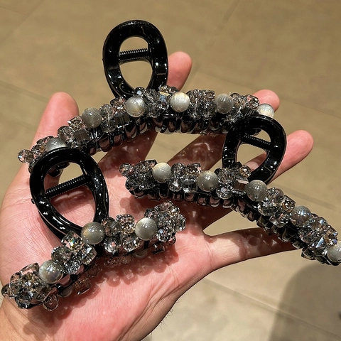 Elegante Pinza per Capelli con Perline e Strass per Donna Vintage Cristallo Grande Clip a Squalo Accessori per Capelli