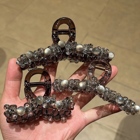 Elegante Pinza per Capelli con Perline e Strass per Donna Vintage Cristallo Grande Clip a Squalo Accessori per Capelli