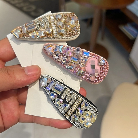 Elegante Pinza para el Cabello BB con Diamantes de Imitación y Perla Artificial Diseño de Letra Dulce Lujo Moda Horquillas