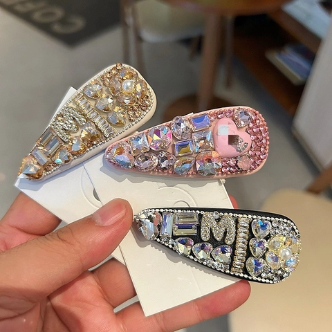 Elegante Pinza para el Cabello BB con Diamantes de Imitación y Perla Artificial Diseño de Letra Dulce Lujo Moda Horquillas