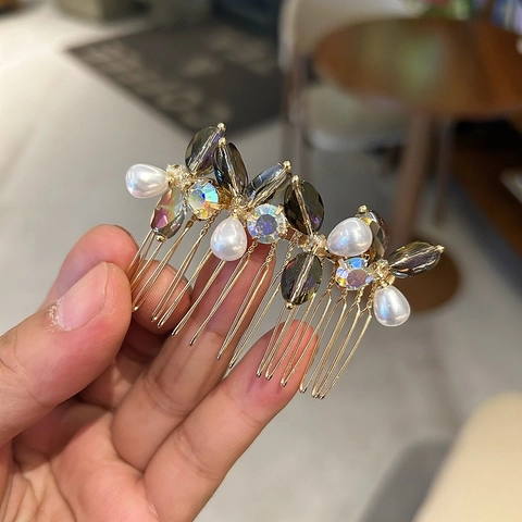 Peine de Aleación Vintage con Diamantes de Imitación y Perlas Artificiales para Mujer Elegante Accesorio Floral Hecho a Mano para Boda
