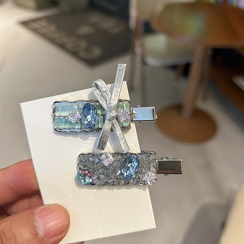 Fermaglio per Capelli in Lega Vintage in Stile Coreano Elegante Fiocco Decorativo con Gemme Sintetiche per Gioielli da Donna