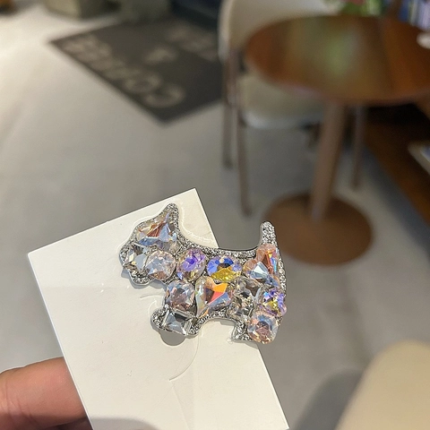 Legierung Strass Cartoon Scottie Hund Haarspange Süße Bunte Edelstein Entenschnabel Seitenclip Für Damen Täglich Haarschmuck