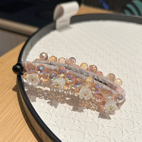 Elegant Korean Style Hand Beaded Crystal Rhinestone Banana Clip Lily Of The Valley Flower Hair Accessory For Women
