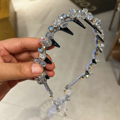 Luxury Rhinestone Crystal Headband For Women Bow Tassel Beaded Hair Hoop Korean Style Sweet Hair Accessories Wedding Party