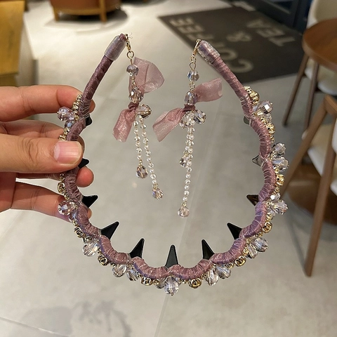 Luxury Rhinestone Crystal Headband For Women Bow Tassel Beaded Hair Hoop Korean Style Sweet Hair Accessories Wedding Party