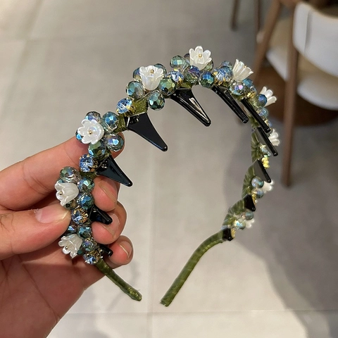Handmade Sweet Floral Artificial Crystal Headband For Women Korean Style Forest Theme Elegant Hair Band Daily Headpiece