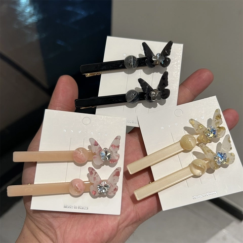 Pince à Cheveux Papillon en Acétate Rétro de Style Coréen Avec Strass Élégante Pince Latérale Bec de Canard pour Femmes