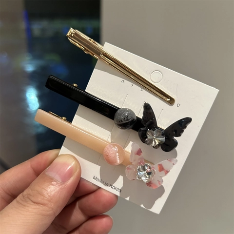 Pince à Cheveux Papillon en Acétate Rétro de Style Coréen Avec Strass Élégante Pince Latérale Bec de Canard pour Femmes
