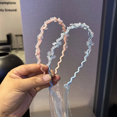 Elegantes Gewelltes Mesh Schmetterlings Stirnband Für Damen Mit Langem Band Süßes Perlen Blumen Haarband Feen Kopfschmuck Party