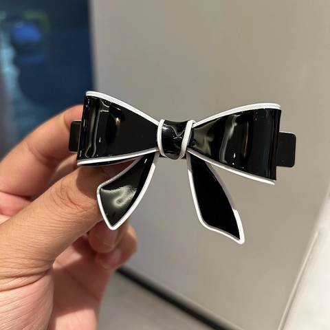 Barrette à Cheveux en Acétate Nœud Rétro Français Bordure Contrastée Pince à Ressort Élégante Accessoires Cheveux Femme