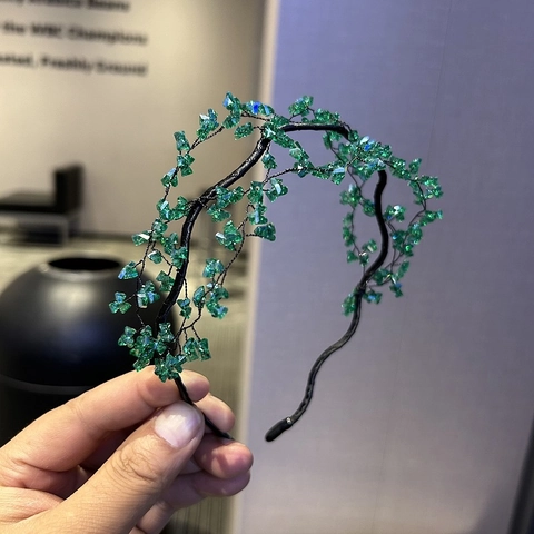 Handgefertigter Künstlicher Kristall Perlen Haarreif Eleganter Zweig Gewebter Mesh Braut Haarreif Leichter Luxus Damen Haarschmuck