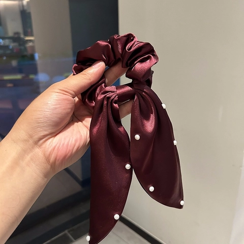 Eleganter Satin Band Künstliche Perle Haargummi Große Schleife Streamer Haarseil Ponytail Halter Für Damen Koreanischer Stil Haarschmuck