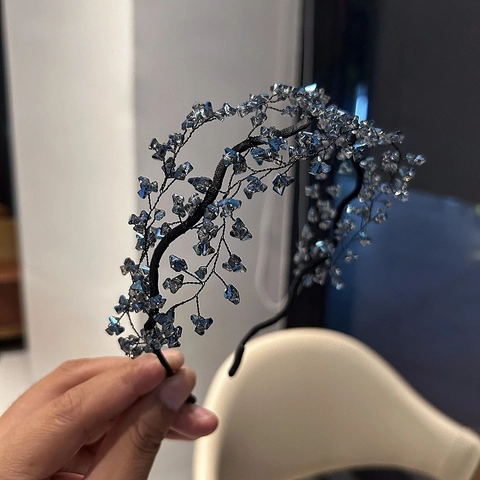 Handmade Artificial Crystal Beaded Headband Elegant Branch Woven Mesh Bridal Hair Hoop Light Luxury Women Hair Accessories