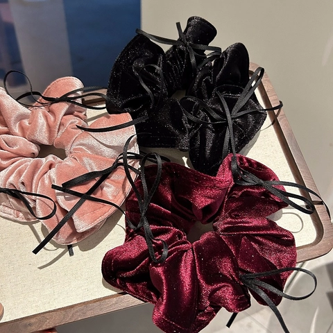 Chouchou Elégant en Velours avec Nœud Large Anneau de Cheveux Style Coréen Corde à Cheveux Faite à Main pour Femmes