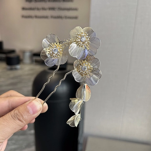 Neuer chinesischer Stil Metall Blumen Haarnadel Mit Quaste Eleganter U-förmiger Haargabel Vintage Hochzeit Party Damen Haarschmuck