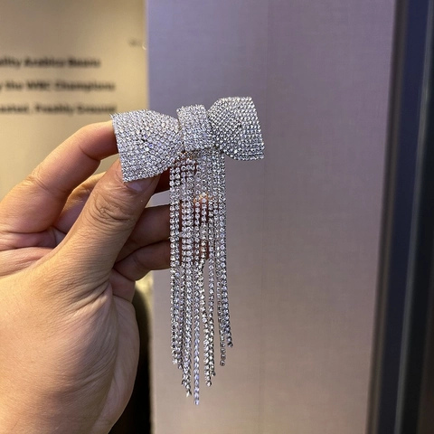 Pinza para el Pelo con Lazo y Borla de Strass para Mujer Clip de Resorte Posterior Aleación Plata Joyería Elegante de Boda