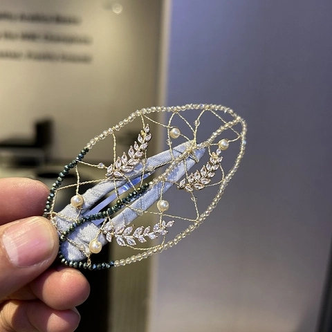 Fermaglio per Capelli a Foglia Fatto a Mano Elegante Cristallo Artificiale Perla in Lega Fermaglio per Capelli da Donna Stile Coreano