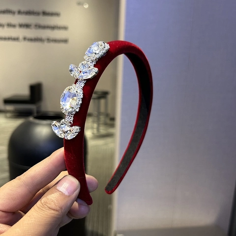 Diadema de Tela Roja Retro Con Grandes Diamantes de Imitación Aro de Pelo de Moda para Mujeres Accesorios para el Cabello Regalo