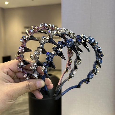 Koreanisch Kristall Strass Gezahnter Haarreif Vintage Luxus Voll Diamant Haarband Mit Haarklammern Für Damen Haarschmuck