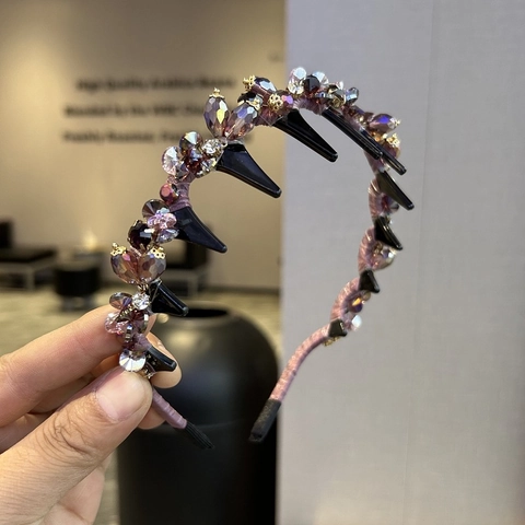 Koreanisch Kristall Strass Gezahnter Haarreif Vintage Luxus Voll Diamant Haarband Mit Haarklammern Für Damen Haarschmuck