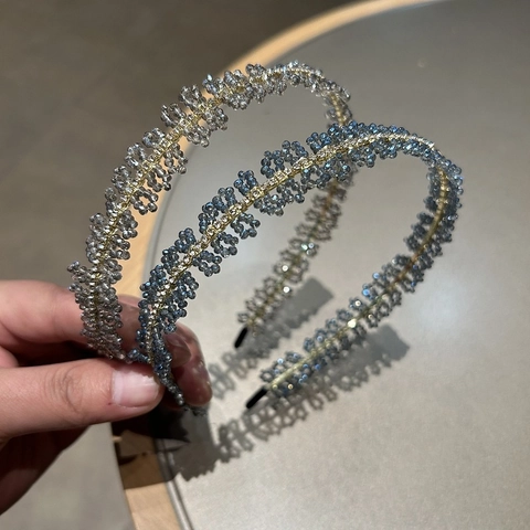 Diadema Elegante de Cuentas de Cristal con Diamantes de Imitación y Perlas Artificiales Estilo Coreano Accesorio de Aleación para Mujer Fiesta Diario