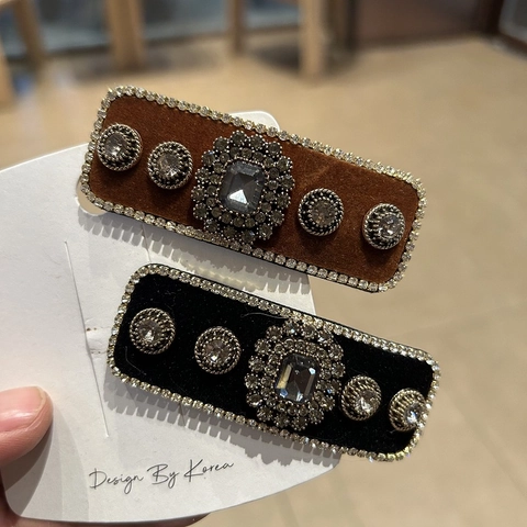 Fermaglio per Capelli Rettangolare in Velluto Vintage Con Strass Pietra Preziosa Artificiale per Donna Accessori Capelli