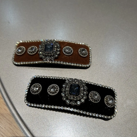Fermaglio per Capelli Rettangolare in Velluto Vintage Con Strass Pietra Preziosa Artificiale per Donna Accessori Capelli