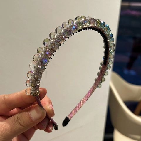 Luxury Crystal Beaded Headband For Women Purple Green Gradient AB Color Iridescent Hair Hoop With Anti-Slip Teeth Handmade Fashion Hair Accessories